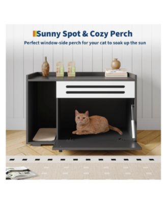 Modern Litter Box Enclosure Cabinet, Concealed Litter Box with Vent Door and Side Storage Drawer