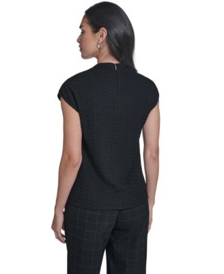 Women's Textured Mock Neck Cap Sleeve Top