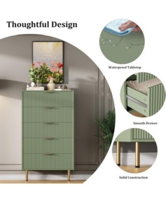 5-Drawer Dresser for Bedroom, Modern Fluted Chest with Handles and Wood Storage