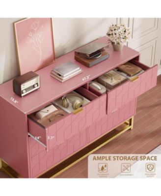 6 Drawer Dresser with Wide Storage, Modern Wood Chest Organizer with Metal Legs for Bedroom or Hallway