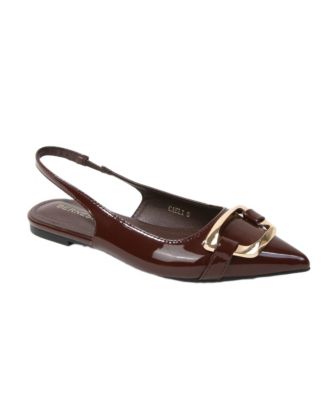 Women's Caeli Slingback Flats with Gold Tone Buckle