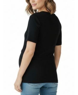 Maternity Motherhood Crew Neck Cross Over Nursing Short Sleeve Top