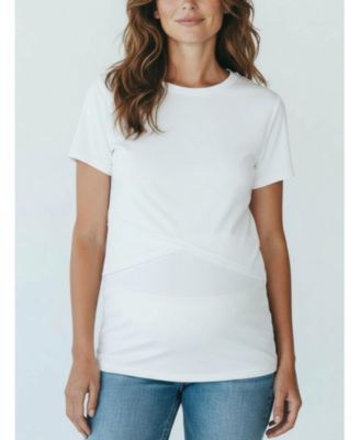 Maternity Motherhood Crew Neck Cross Over Nursing Short Sleeve Top