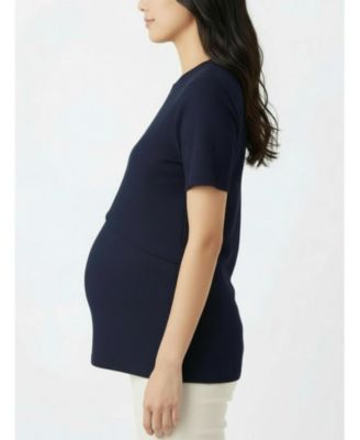 Maternity Motherhood Crew Neck Cross Over Nursing Short Sleeve Top