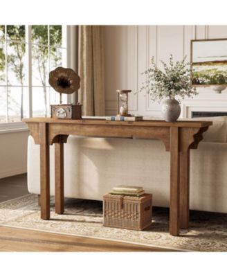 63" Solid Wood Entryway Table, Mid-Century Modern Console Table for Living Room, Entrance, Hallway, Foyer