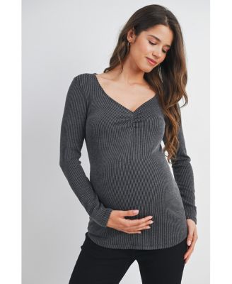 Maternity Long Sleeve Ribbed Sweetheart Neck Top