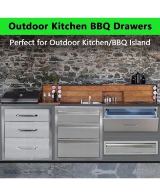 24" Outdoor Kitchen Drawers, Stainless Steel Single-Layer Flush Mount BBQ Drawers for Grill Station, Silver