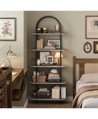 71" 5-Tier Metal Collapsible Bookshelf, Portable Freestanding Storage Bookcase