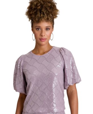 Women's Crew Neck Bubble Short-Sleeve Top