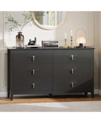 54" Wide Fluted Dresser, 6 Drawer Modern Wood Storage Chest for Bedroom or Entryway