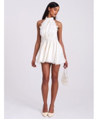 Women's Idalia Beaded Lace Trim Backless Halter Mini Dress