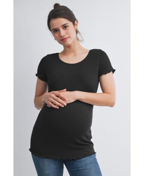 Женский топ Hello Miz Maternity Scoop Neck Short Sleeve Ribbed Top, цвет: Чёрный