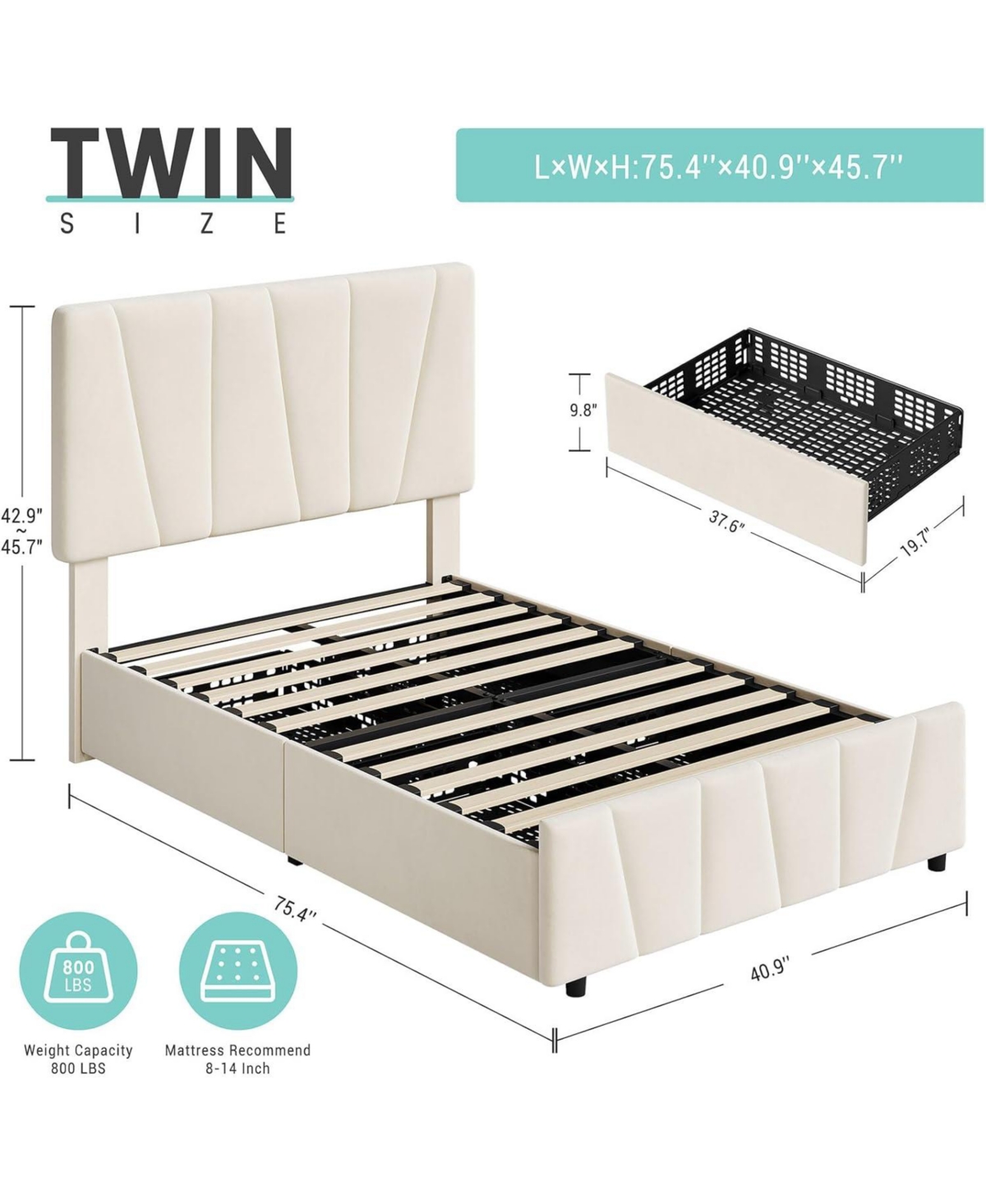 gaomon Bed Frame with Storage Drawers, Upholstered Tufted Platform Frames Wooden Slats Support