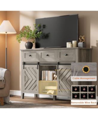 47.2" Farmhouse Buffet Cabinet with Sliding Barn Door, 3 Drawers, Wine Rack & Adjustable Shelf