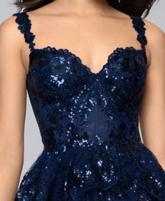 Juniors' Sweetheart Sequin Lace Tiered Ball Gown