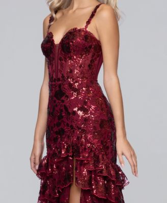 Juniors' Sweetheart Trumpet Tiered Fit & Flare Ball Gown