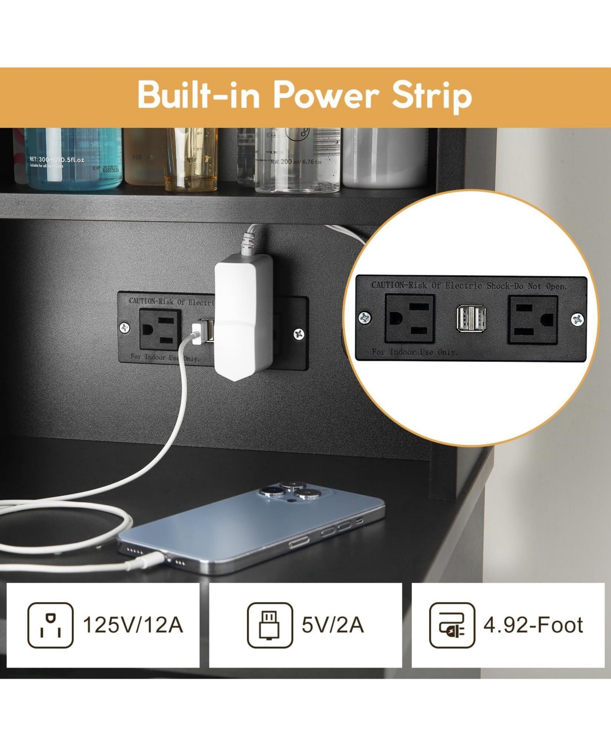 gaomon Makeup Vanity with Lights and Power Outlet, 36" Makeup Table with Lighted Mirror, Black