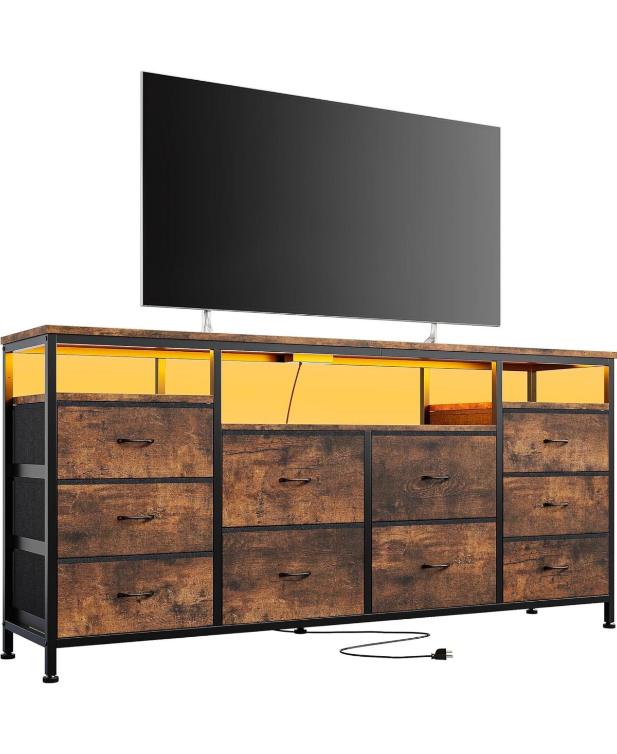 gaomon 63.3" Wide 10-Drawer Dresser Tv Stand for Bedroom and Living Room, Brown