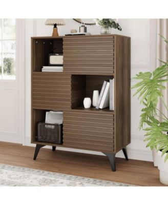 Modern 3-Tier Accent Cabinet with Doors, Wooden Buffet Sideboard with Metal Legs for Living Room or Dining Room