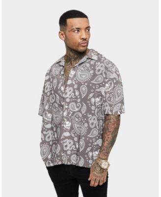 Men's Paisley Skulls Short Sleeve Button Up Shirt