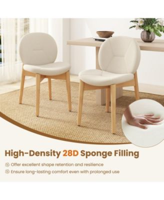 2PCS Wooden Dining Chairs Soft Boucle Upholstered Kitchen Chairs w/ Curved Seat