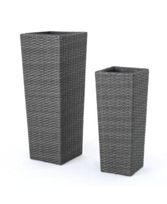 Wicker & Iron Patio Planter Set - Elegant Herb & Flower Pots