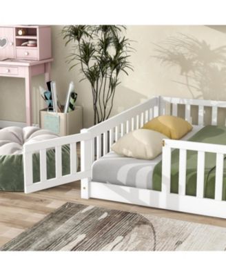 Floor Bed with Fence & Door, Rubber Wood