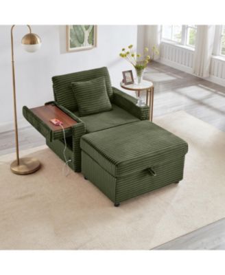 Fluffy Corduroy Lazy Sofa w/ Ottoman, Table & Storage