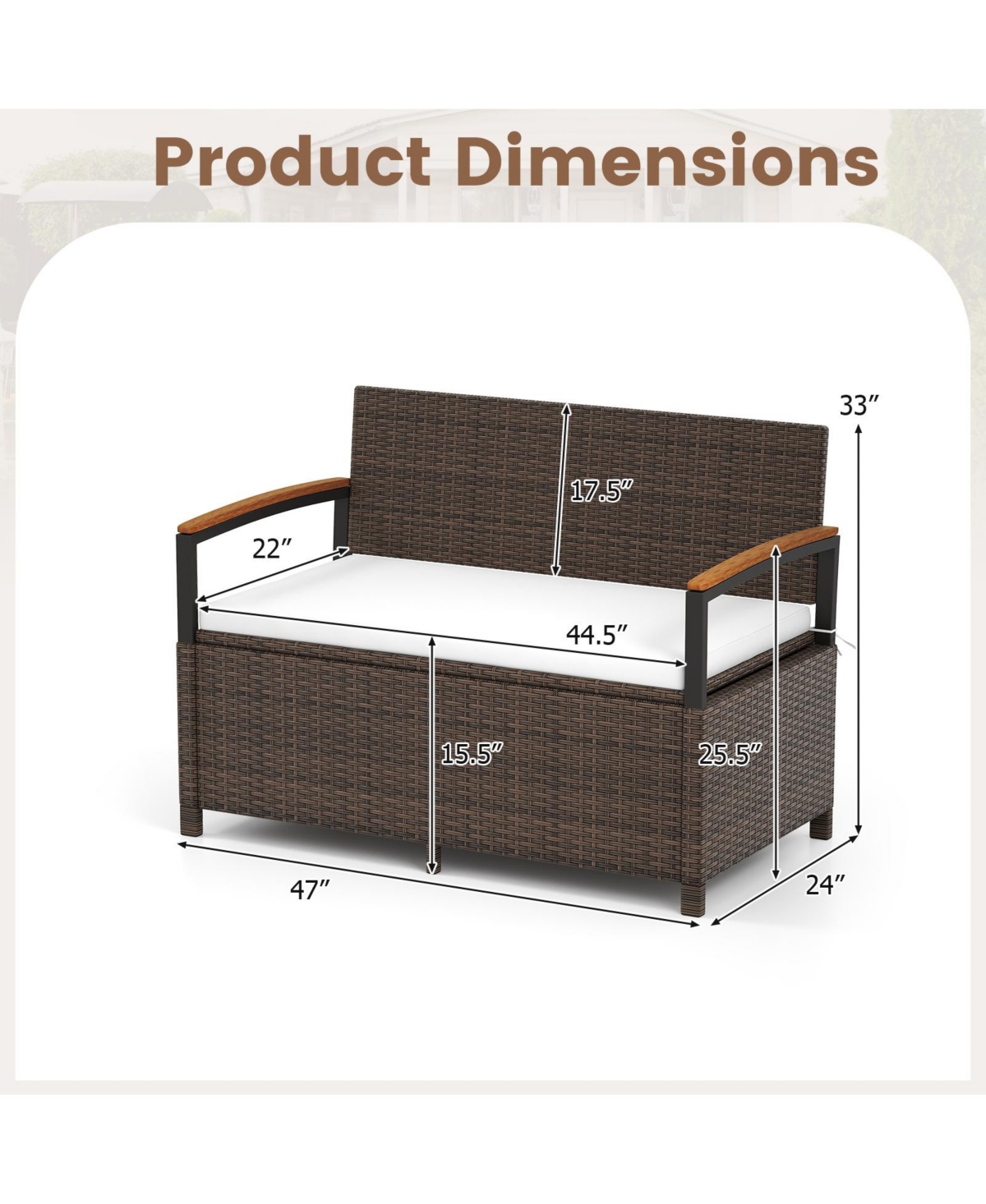 Slickblue Outdoor Deck Box Storage Bench with Padded Seat Cushion