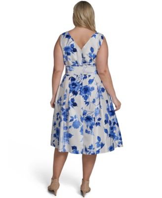 Plus Size Sleeveless V-Neck Shantung Cocktail Dress