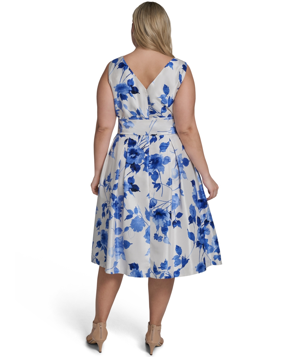 Jessica Howard Plus Sleeveless V-Neck Shantung Cocktail Dress