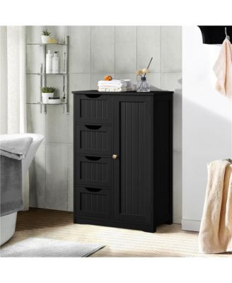 Wooden Bathroom Cabinet 32.5-Inch Height with 4 Drawers and Cupboard