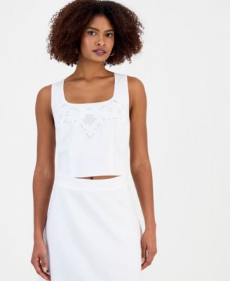 Women's Cropped Floral Lace Cotton Tank Top