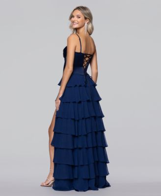 Juniors' Sweetheart Chiffon Tiered Lace-Up Back Corset Ball Gown