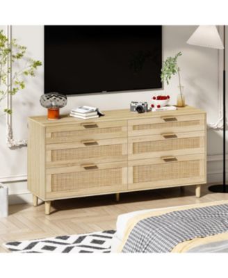 59" Rattan Dresser with 6 Drawers