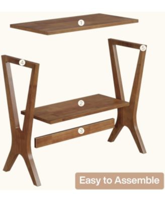 Solid Wood End Table for Living Room, 2-Tier Storage Shelves Sofa Couch Side Table with Sturdy Legs