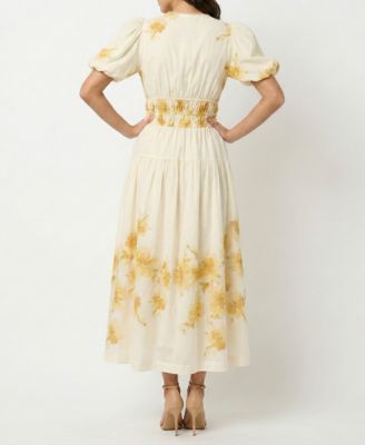 Women's Watercolor Floral Smocked A-Line Dress