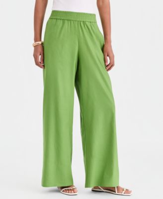Women's Linen-Blend Wide Leg Pull On Pants