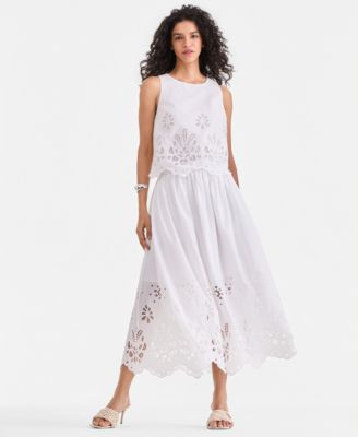Women's Cotton Eyelet Lace Midi Skirt