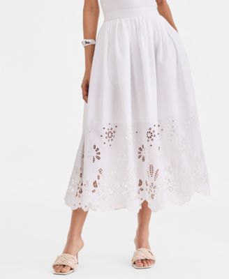 Women's Cotton Eyelet Lace Midi Skirt