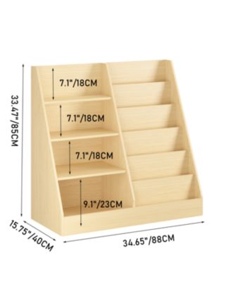  Kids Bookshelf & Toy Storage Organizer - 4 Tier Wooden Bookcase (Natural
