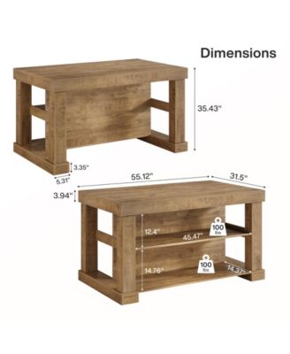 Bar Table, 55-Inch Counter Height Pub Table with Storage Shelves, High Top Kitchen Dining Table, Rectangle Wood Home Bar Unit