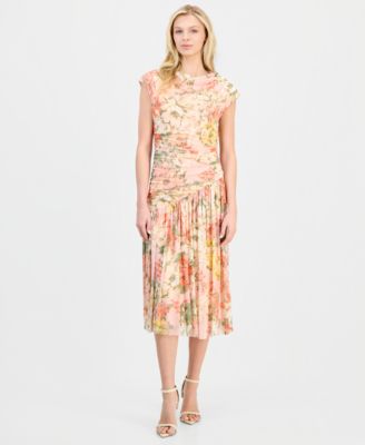 Women's Asymmetrical-Waist Cowl-Neck Dress