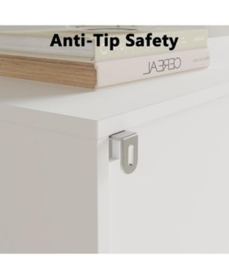 63" Buffet Sideboard Cabinet with 4 Striped Doors, Modern Coffee Bar Storage Cabinet, White