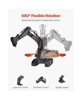 Remote Control Excavator Toy, 11 Channel, 1:14 Scale Remote Control Digger Toy, RC Excavator with Lights & Sound