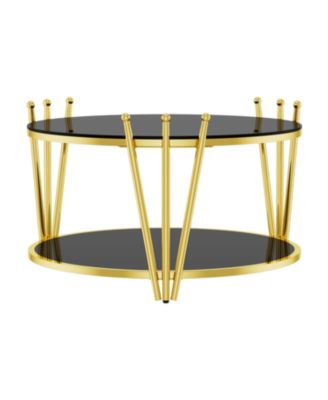  31.5" Modern Gold Coffee Table, Crown Legs, Black Tempered Glass