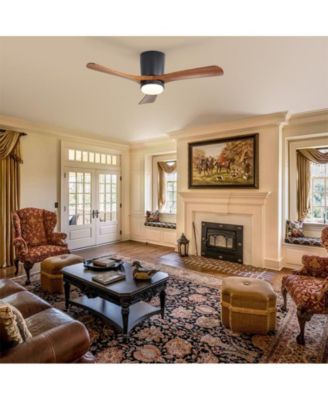 42-inch Minimalist Black 3-Blade Flush Mount Ceiling Fan with Light Remote Control and Timing Function