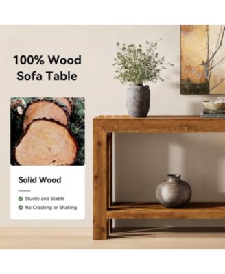 63-Inch Solid Wood Entryway Console Table, Farmhouse Narrow Couch Table Behind Sofa with 2-Tier Storage for Hallway, Living Room, Foyer