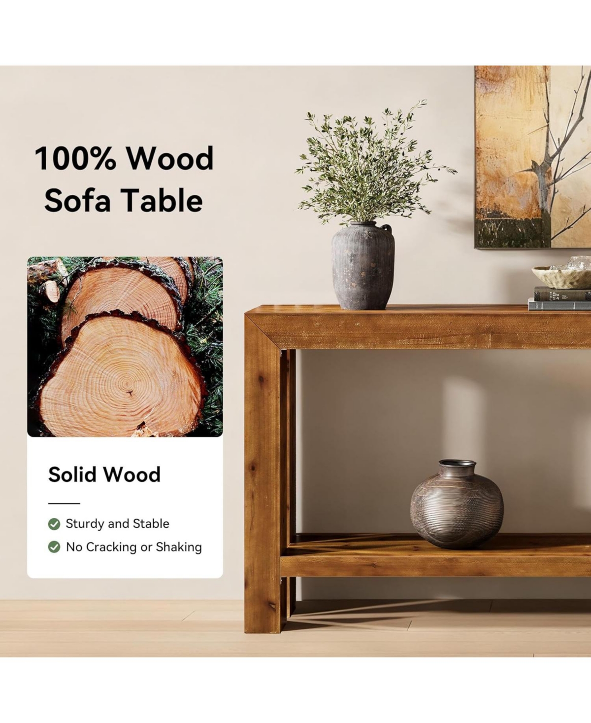 Tribesigns 63-Inch Solid Wood Entryway Console Table, Farmhouse Narrow Couch Table Behind Sofa with 2-Tier Storage for Hallway, Living Room, Foyer