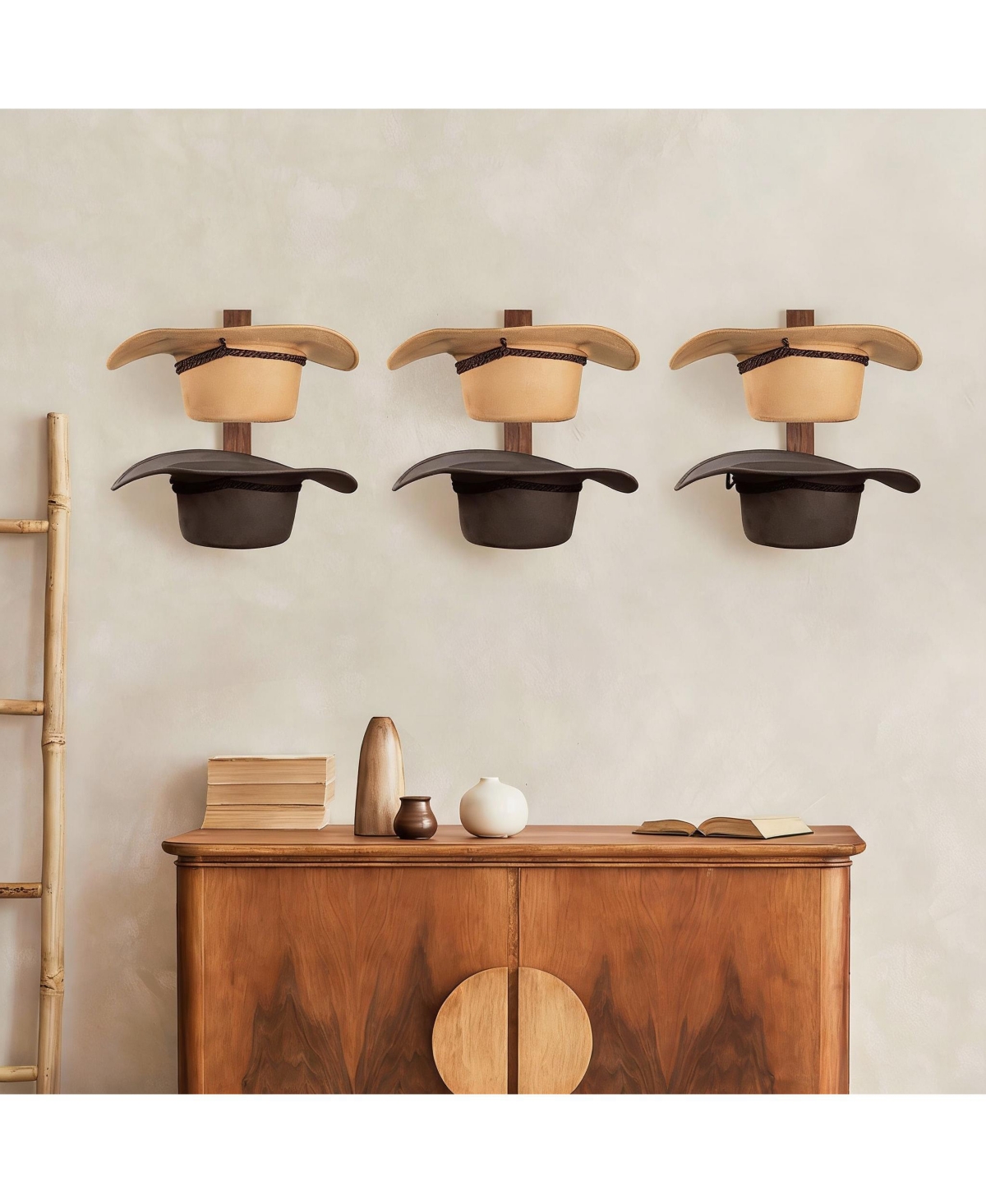 Yigii Wooden + Metal Cowboy Hat Rack